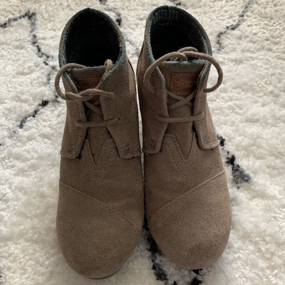 Tom’s Taupe Suede Wedge Booties